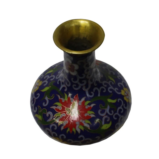 Chinoiserie Chinese Metal Purple Blue Enamel Cloisonne Vase Shape Figure For Sale - Image 3 of 6