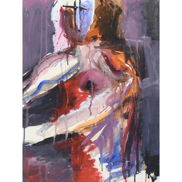 Colorful abstracted portrait by Michael William Eggleston (American, 20th Century). Bold colors and dripping paint create...