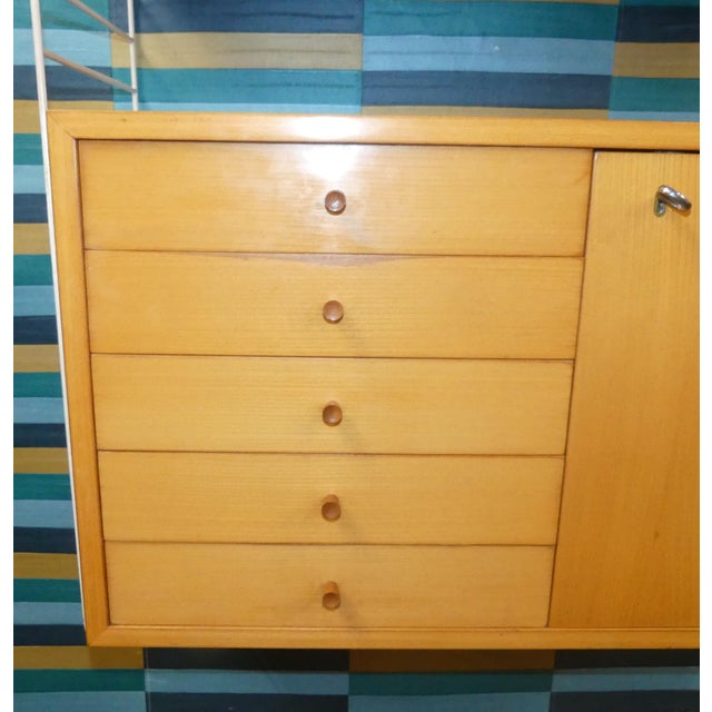 Wood Swedish String Shelving Unit with Drawers in Elm by Nisse Strinning for String, 1950s For Sale - Image 7 of 18