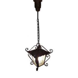 Vintage Rustic German Hanging Lamp in Lantern Shape with Iron, 1980s For Sale