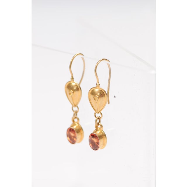 Early 21st Century Pair of 22k Gold Garnet Earrings, A Pair For Sale - Image 5 of 12