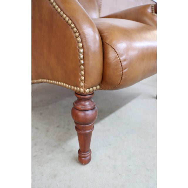 Brown Stickley Leather Wingback Chair & Ottoman For Sale - Image 8 of 13