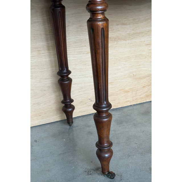 Victorian Wood Drop Leaf Side Table With Turned Legs and Wheels For Sale - Image 16 of 18