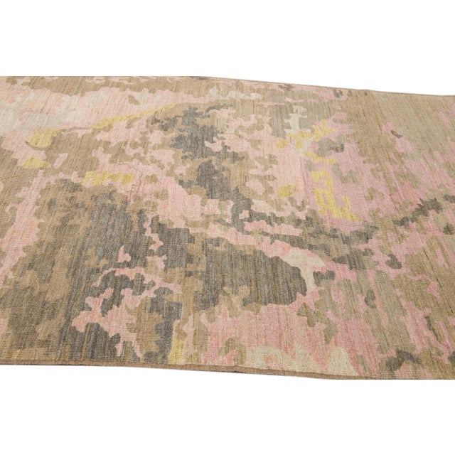 Pink Modern Pink Handmade Abstract Motif Wool Rug For Sale - Image 8 of 10
