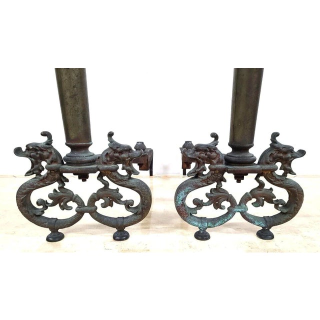 Offering One Of Our Recent Palm Beach Estate Fine Furniture Acquisitions Of A Pair of Antique Iron & Brass Dragons...