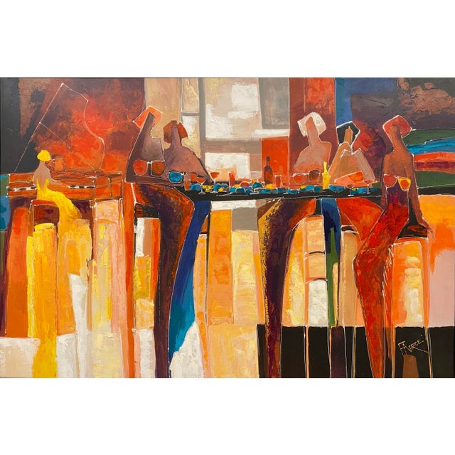 Large Hand Embellished Color Giclee on Canvas "Titled "Conversation", Signed For Sale - Image 4 of 10