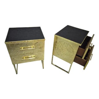 Modern Style Brass and Glass Bedside Tables - a Pair For Sale