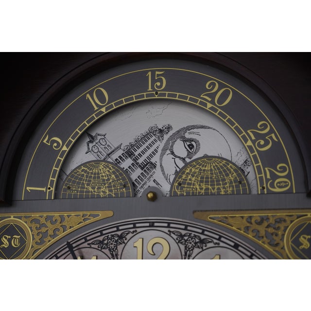 Brown Seth Thomas Inlaid Mahogany 170th Anniversary Grandfather Clock For Sale - Image 8 of 18
