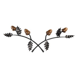 Vintage Wrought Iron and Wooden Acorns Coat Rack, 1960s For Sale