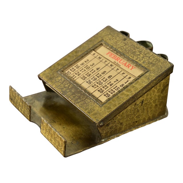 Roycroft Arts & Crafts Brass Finished Hammered Copper Perpetual Desk Calendar Frame For Sale