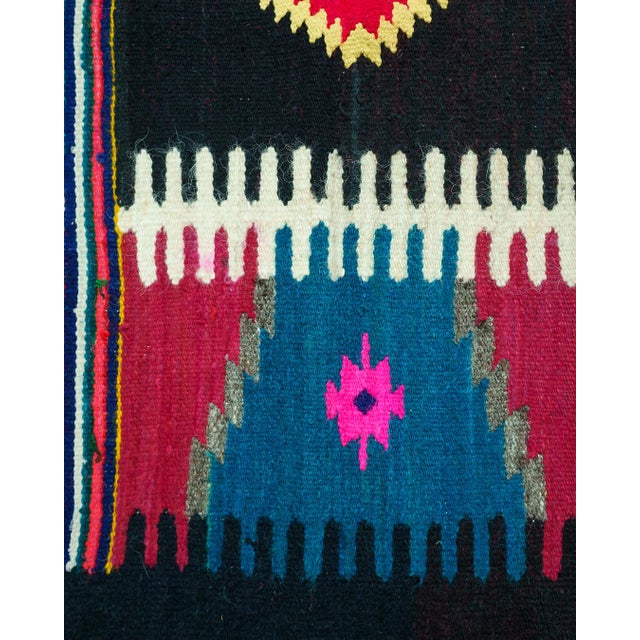 Vintage Romanian Handwoven Wool Flatweave Runner Rug with Geometric Bands and Hooked Medallions, 1960s For Sale - Image 11 of 14