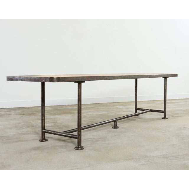 English Industrial Style Iron Pine Plank Dining Table For Sale In Sacramento - Image 6 of 12