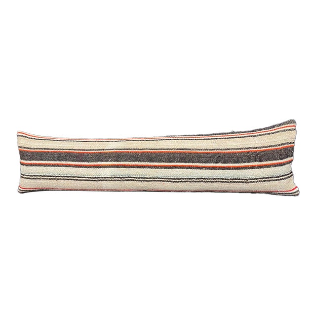 Turkish Hemp Pillow Cushion Natural Beige Black Cushion Cover 12"x46" For Sale