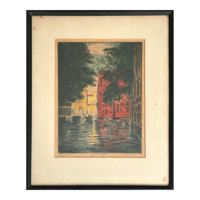Bela Sziklay - Vintage Expressionist Hand Colored Etching Venice Canal, Signed For Sale