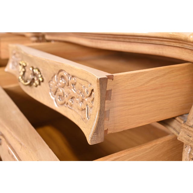 Wood Grosfeld House Style French Provincial Louis XV Carved Bleached Walnut Bedside Chests, Pair For Sale - Image 7 of 12