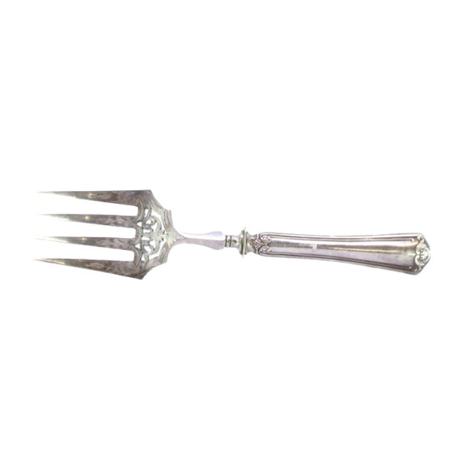 Metal Fish Serving Fork in Cut Silver with Handle Grooves For Sale - Image 7 of 7