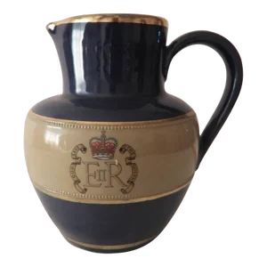 Vintage 1970s Queen Elizabeth II Glazed English Denby Large Jug Pitcher e.r. II
