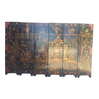 Late 19th Century Chirnoisezie 6 Panels Folding Screen For Sale