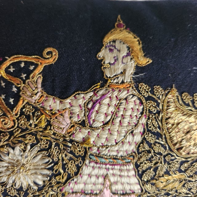 Opulent 19th Century Gold Thread Hand Embroidered Tiger Lumbar Pillow For Sale - Image 4 of 10