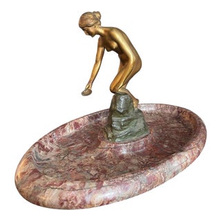 1920s Rudolfi Bronze Nude on Marble Fountain Form Tray. Germany. For Sale