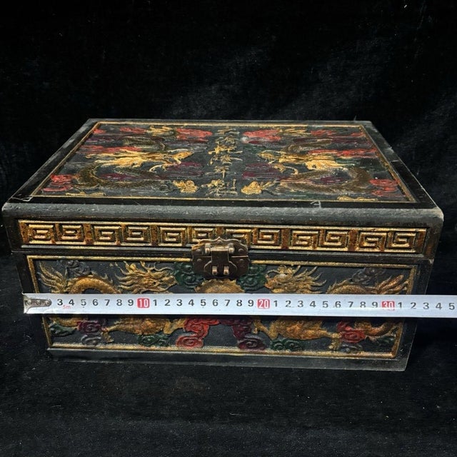 Brass Antique Chinese Gilt Lacquered Dragon Box With Brass Clasp For Sale - Image 8 of 9