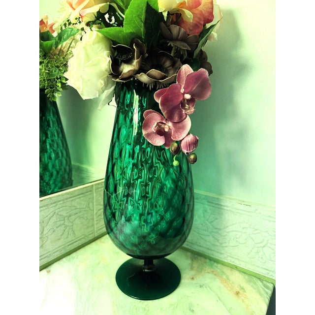 Vintage Green Hand-Blown Art Glass Vase with Textured Surface and Pedestal Base, 1960s For Sale - Image 11 of 13