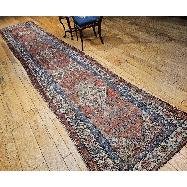 Antique Malayer Runner Rug, Hand-Knotted Wool, Geometric Pattern, 3x16, Terracotta & Ivory For Sale - Image 18 of 18