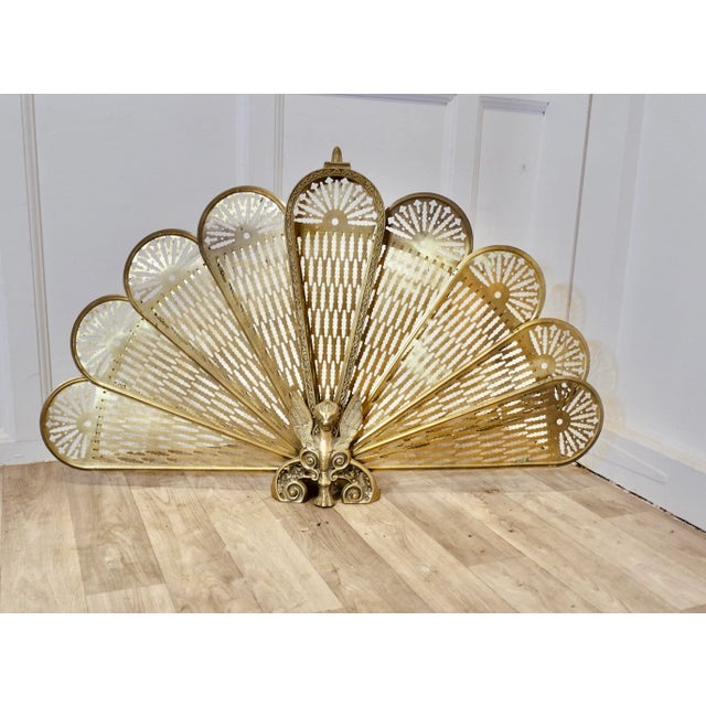 French Folding Brass Fan Fire Screen, 1890s Chairish