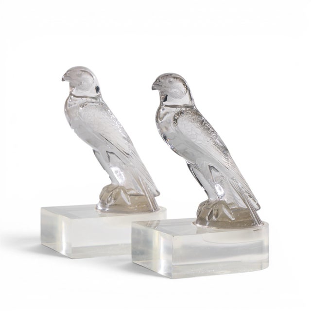 Art Deco René Lalique Falcon Car Mascot Clear Glass Mounted Bookends - Pair For Sale - Image 3 of 12