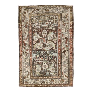 Antique Zabihi Collection Brown Persian Malayer Scatter Rug - 3'4" x 4'8" For Sale
