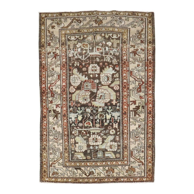 Antique Zabihi Collection Brown Persian Malayer Scatter Rug - 3'4" x 4'8" For Sale