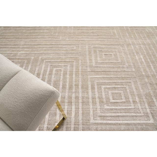 2020s Exquisite Rugs Castelli Handmade Bamboo Silk & Cotton Beige Rug-9'X12' For Sale - Image 5 of 7
