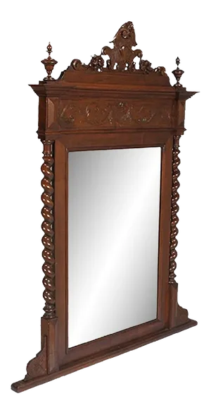 Antique Italian Renaissance Hand Carved and Turned Walnut Fireplace or Console Mirror from Ballario