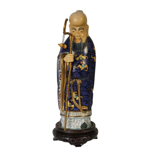 20th Century Chinese Antique Cloisonne Longevity Star Statuary For Sale - Image 13 of 13