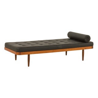 Vintage Danish Teak Daybed in Black Leather, 1960s For Sale