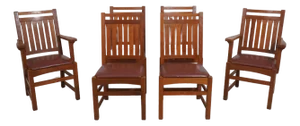 Set of 6 Mission Style Leather Seat Dining Chairs