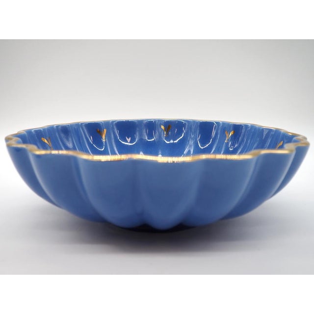 Art Deco Sapphire Glazed Flower Bowl with Fish by Arthur Percy for Upsala Ekeby Gefle, 1930s, Set of 2 For Sale - Image 6 of 15