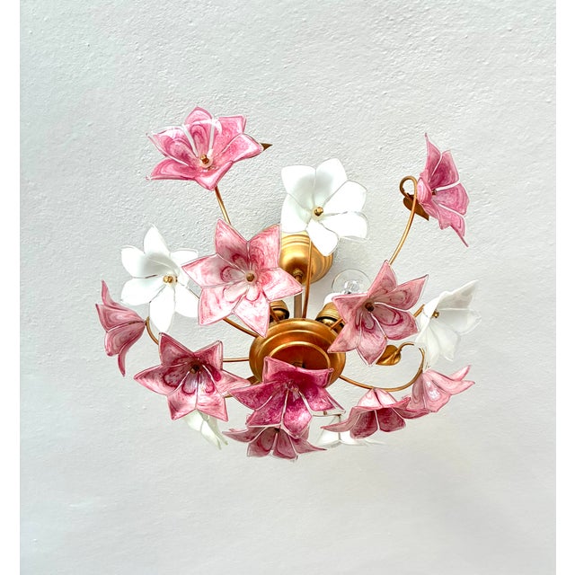 Step into an enchanted Italian garden with this rare and ethereal vintage Murano style floral chandelier. Handcrafted in...
