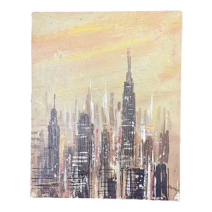 Mid 20th Century Modern Abstract Cityscape Painting with Skyscrapers