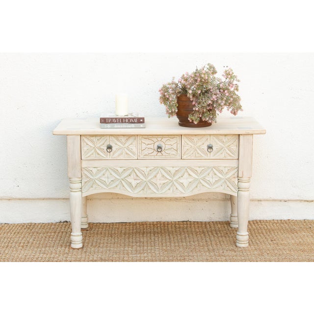 Reclaimed Wood Whitewash Carved Nahuala Console For Sale - Image 14 of 14