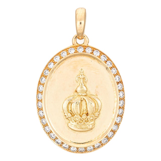 1980s Leitao & Irmao Diamond Crown Medal Pendant 19k Yellow Gold Limited Edition For Sale