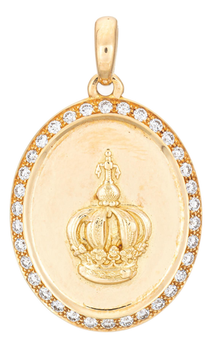 1980s Leitao & Irmao Diamond Crown Medal Pendant 19k Yellow Gold Limited Edition