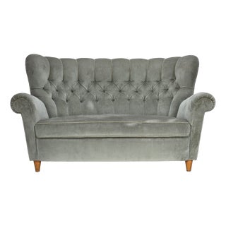 Danish Twi-Seater Sofa in Light Green Furniture Velour, 1960s For Sale