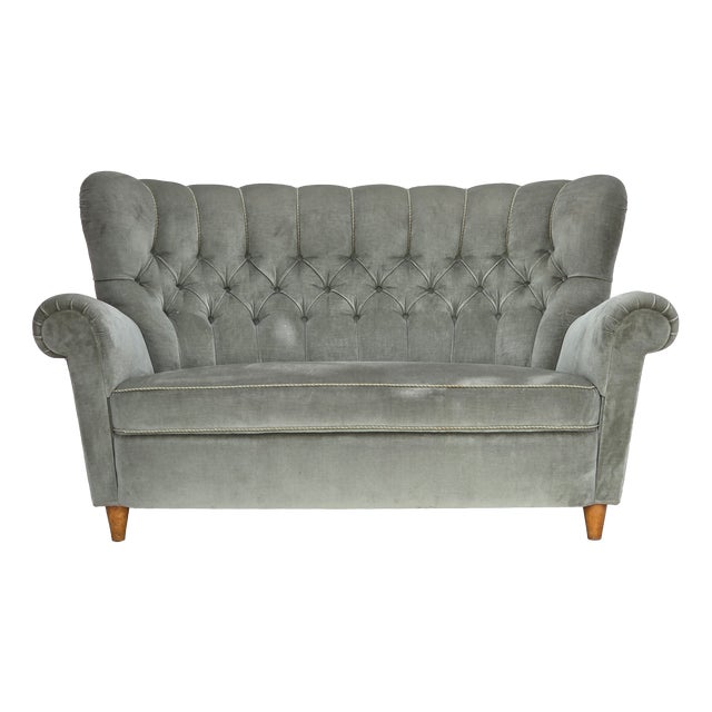 Danish Twi-Seater Sofa in Light Green Furniture Velour, 1960s For Sale