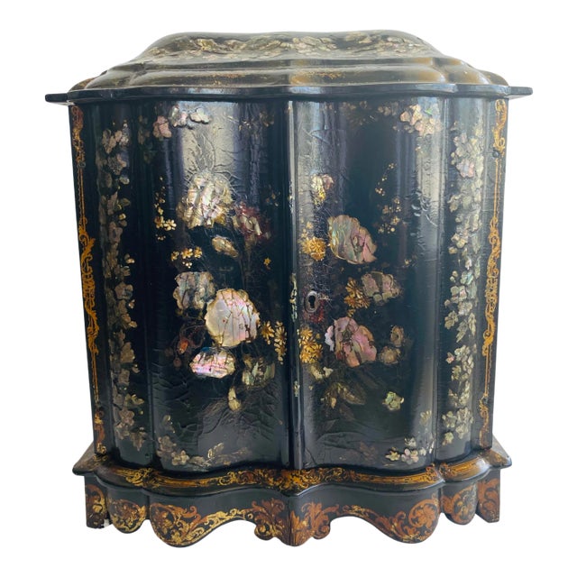 Antique English Papier Mache Cabinet With Writing Slope For Sale