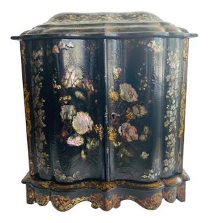 Antique English Papier Mache Cabinet With Writing Slope