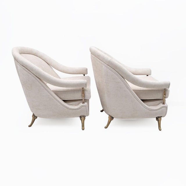 Mid-Century French Art Deco Style Armchairs with Brass Details, 1950s, Set of 2 For Sale - Image 4 of 11