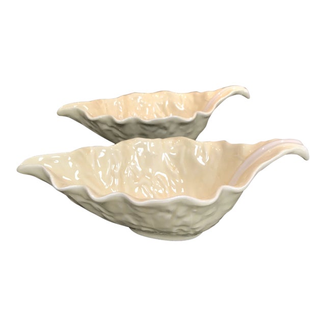 Vintage Bordallo Pinheiro Cabbage Leaf Sauce Bowls - A Pair For Sale