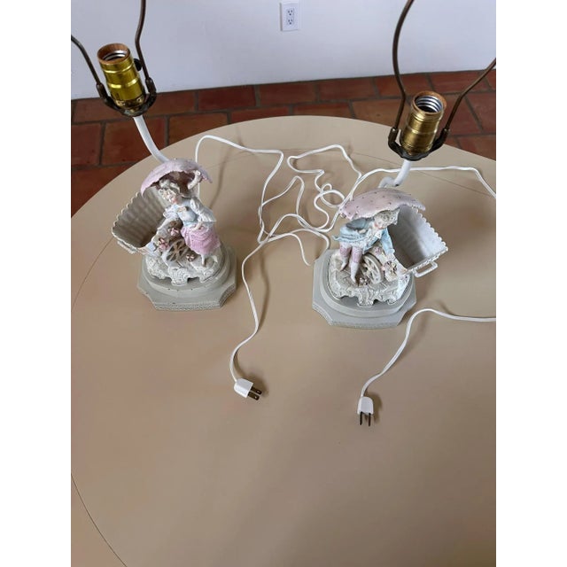 Pair of Antique Bisque Electric Table Lamps For Sale - Image 11 of 12