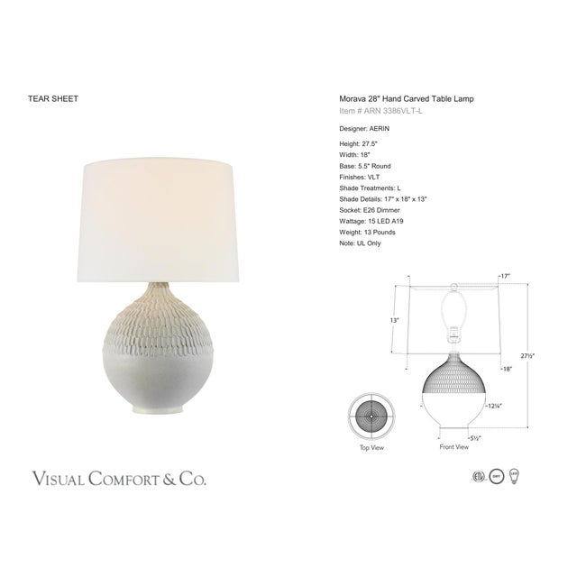 AERIN by Visual Comfort Signature Morava 28" Hand Carved Table Lamp in Volcanic White with Linen Shade Designer: AERIN...